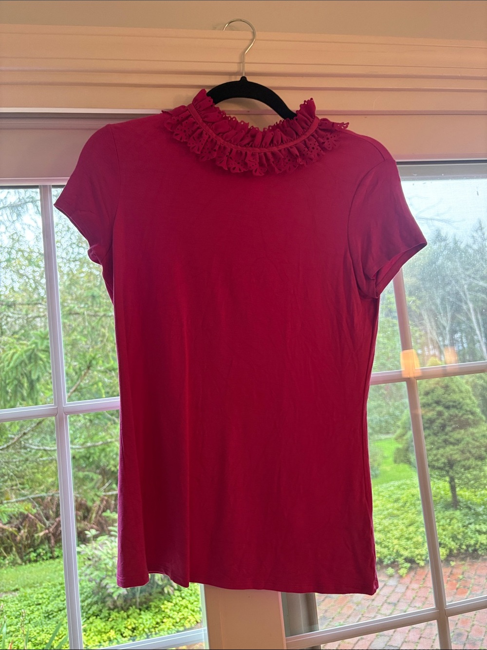 Ted Baker Hot Pink Short Sleeve Top with Ruffle Collar